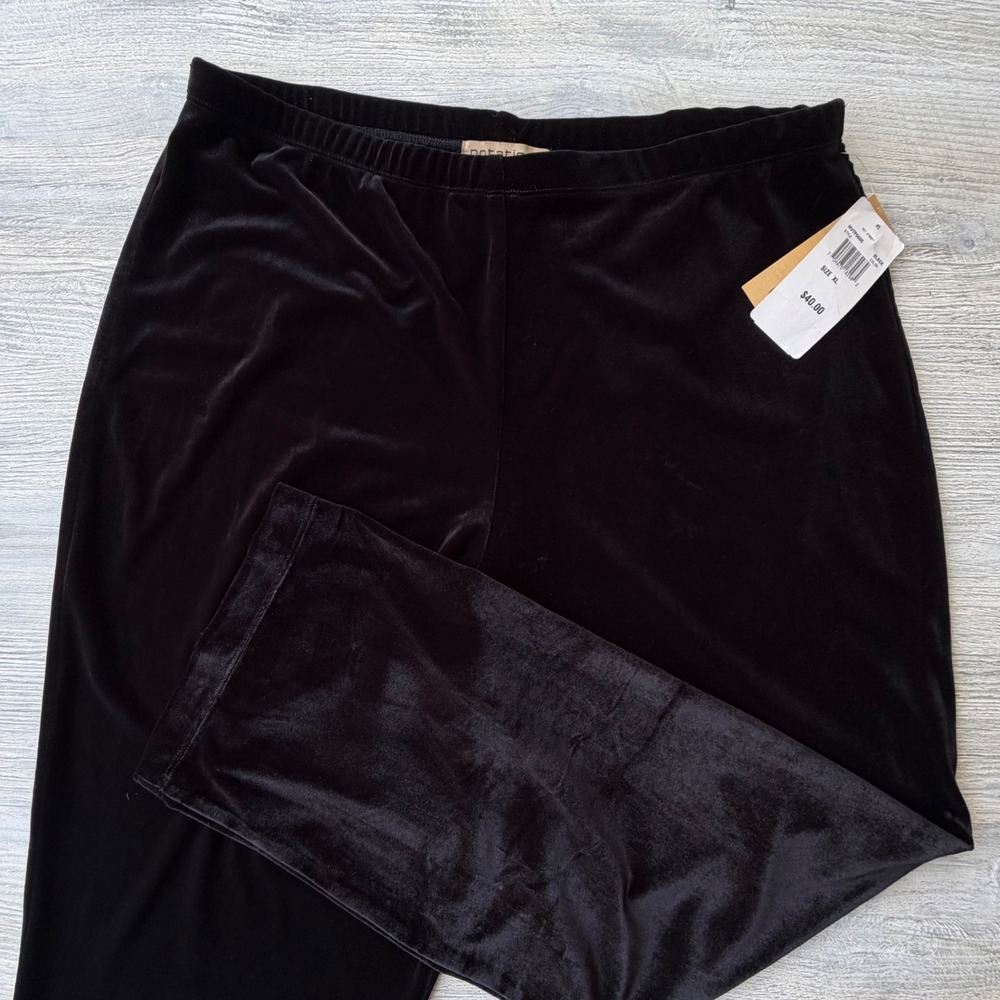 Notations Black Velvet Wide Leg Pants XL High Waisted Velour Trousers Whimsigoth